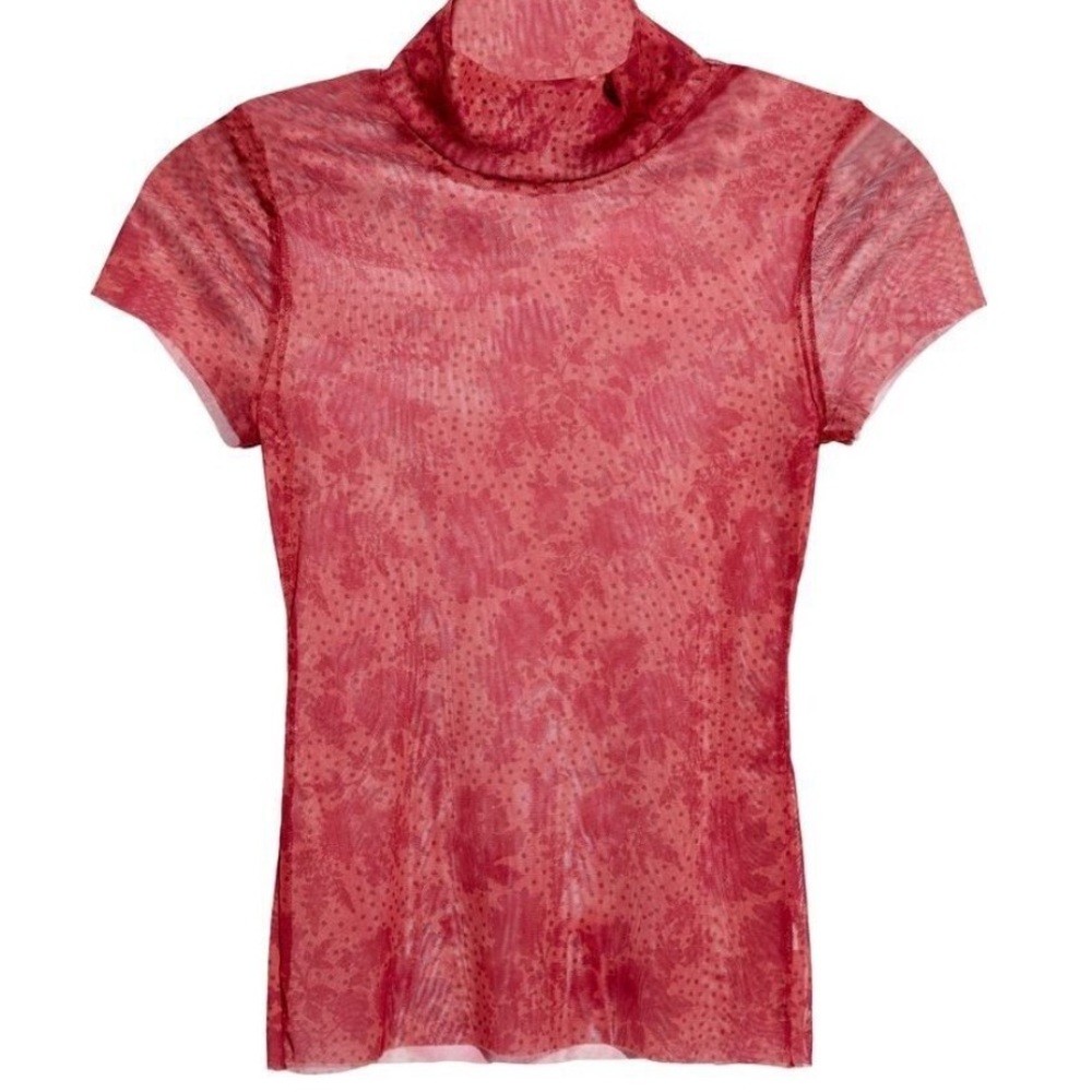 FREE PEOPLE MESH FLORAL RED/ORANGE BABY TEE! (New with tag!) - Picture 3 of 5